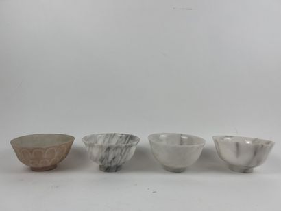 FOUR SMALL BOWLS ON STANDS, three of which...