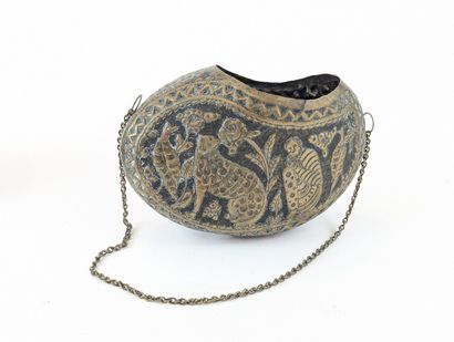 KASHKUL in gilded and chased brass, decorated...