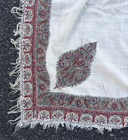 TWO cashmere shawls with borders embroidered...