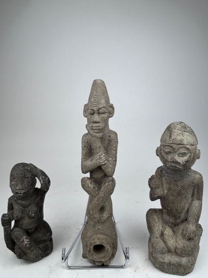 SET OF THREE Kongo-style STATUETTES, Democratic...