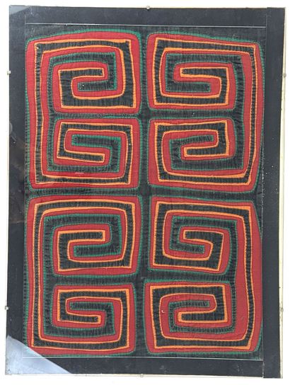FIVE FABRICS, one of which is edged and decorated...