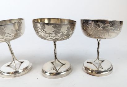 CHINA, circa 1900
SET OF SIX SILVER CUPS...