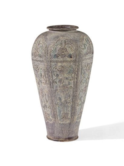 IMPORTANT OBLONG terracotta vase with engraved...