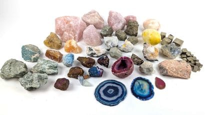 A large collection of various minerals, including...