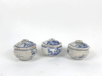 ASIA
THREE SMALL JARS WITH LIDS 
White porcelain...