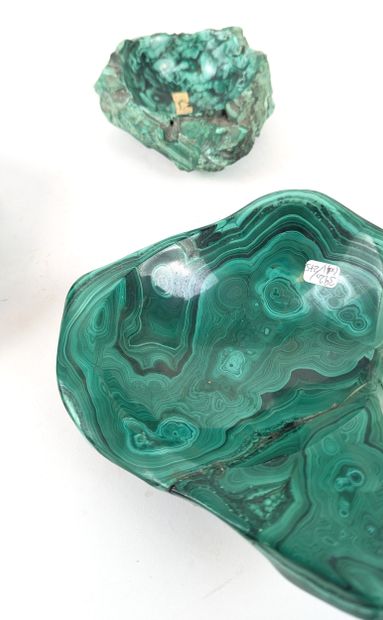 FOUR LARGE MALACHITE BOWLS of various sizes
Width:...