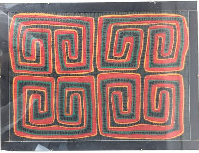 FIVE FABRICS, one of which is edged and decorated...