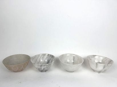 FOUR SMALL BOWLS ON STANDS, three of which...