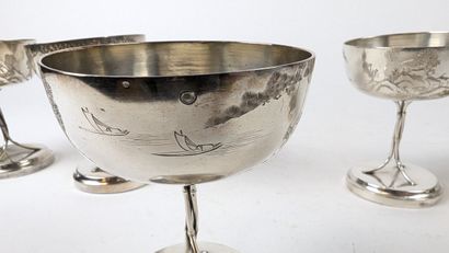 CHINA, circa 1900
SET OF SIX SILVER CUPS...