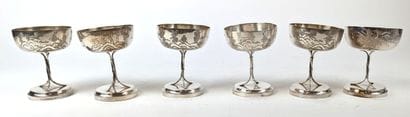 CHINA, circa 1900
SET OF SIX SILVER CUPS...