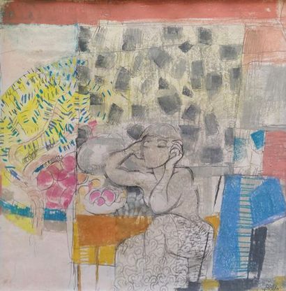 GUSTAV BOLIN (1920-1999)
Femme accoudée

Pastel...