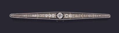 Platinum barrette brooch set with 28 round...