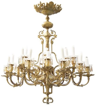 Large chandelier with twenty gilded bronze...