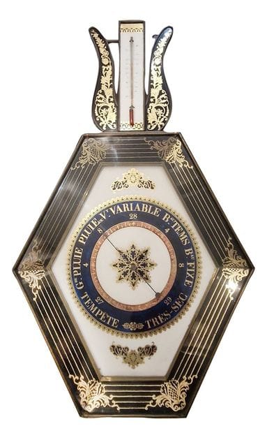 Barometer in eglomised and gilded glass,...