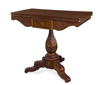 Wood veneer and marquetry game table decorated...