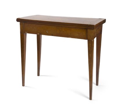 Wood veneer and marquetry game table with...