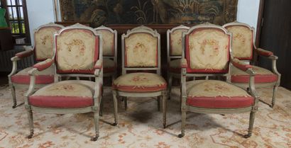 Carved, molded and cream lacquered wood salon...