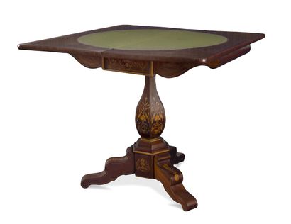 Wood veneer and marquetry game table decorated...
