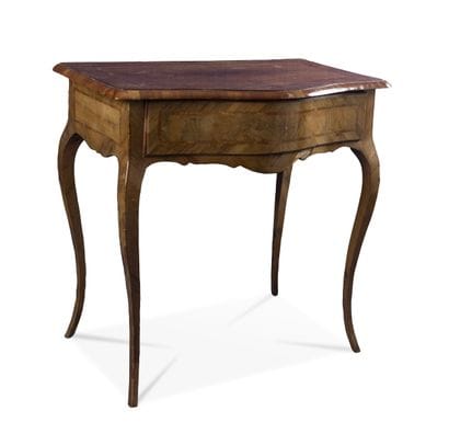 Console in veneer and marquetry decorated...