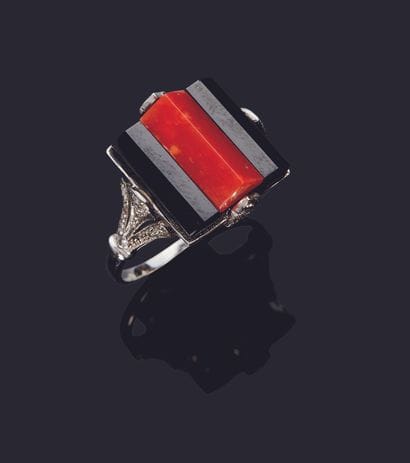 Ring in 18k white gold 750/000, art deco...