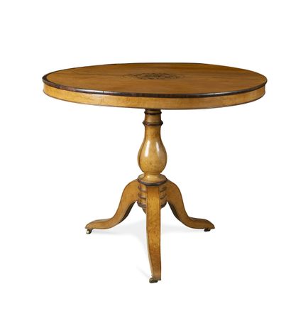 Veneered and marquetry pedestal table with...