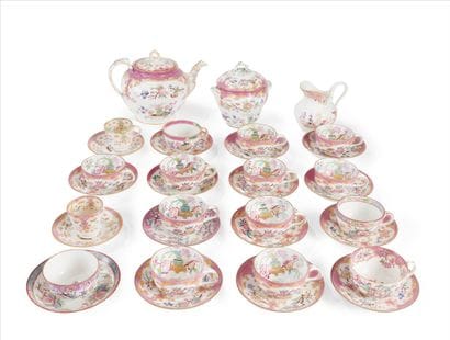 Parts of a polychrome and gilt porcelain...