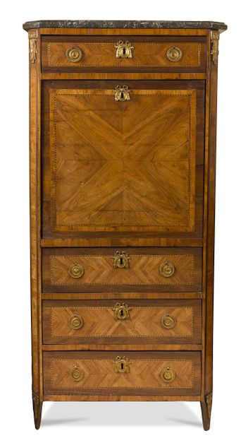 Wood veneer and marquetry desk with butterfly...