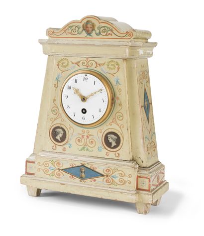 Mastaba-shaped clock in polychrome lacquered...
