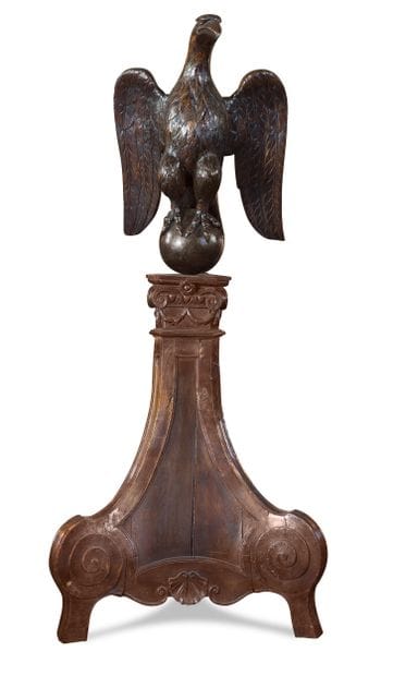 Carved, molded and patinated fruitwood lectern...