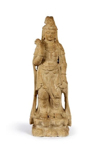 CHINA - 20th century 
Stone statue of Guanyin,...