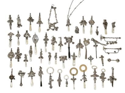 Important set of 49 silver rattles.
Some...