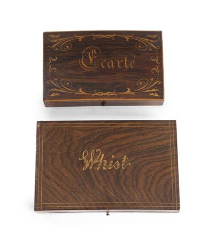 Exotic wood veneer and marquetry case decorated...