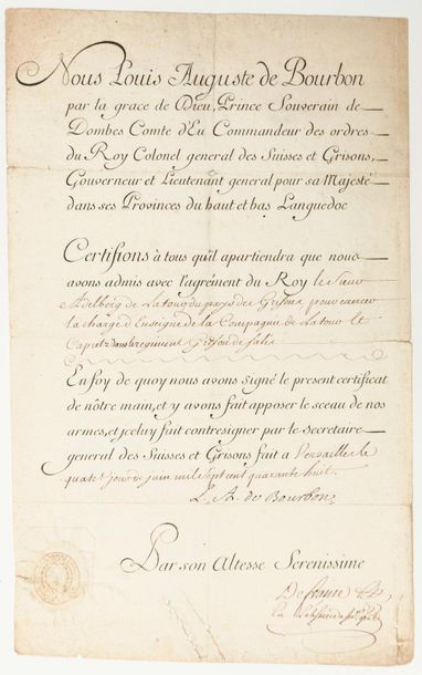 SWISS REGIMENTS. Coin signed Louis Auguste...