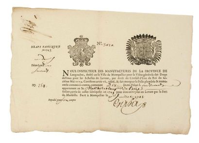 HÉRAULT. CUSTOMS. 1748. Piece signed by the...