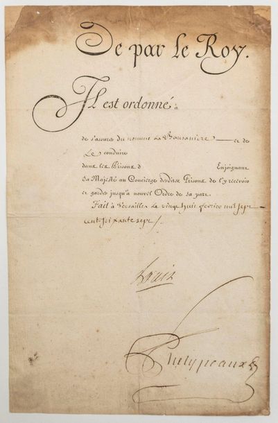 STAMPED LETTER. Coin signed King LOUIS XV...