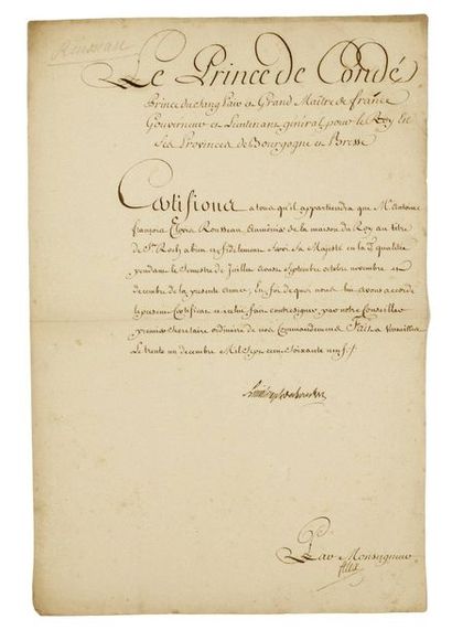 CONDÉ (Louis Joseph de BOURBON, Prince of)...
