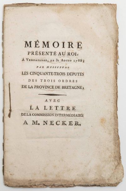 BRITTANY. RENNES 1788. DOLÉANCES TO THE KINGDOM:...
