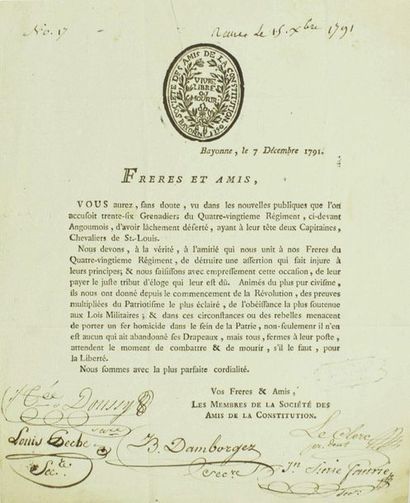 ATLANTIC PYRENEES. 1791. - Letter printed...