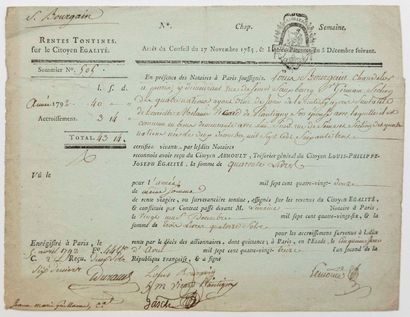 TONTINE 1793. SHARES. Receipt of 