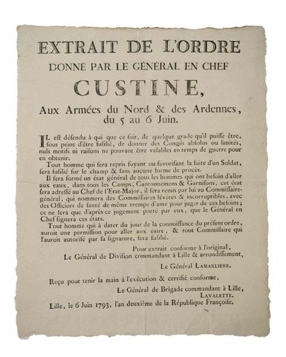 CUSTINE. LILLE (59) June 6, 1793, Year 2:...
