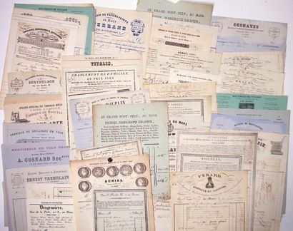 LE MANS (SARTHE) RARE COLLECTION OF 127 INVOICES...