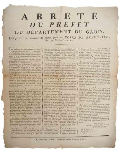 GARD. 1804. BEAUCAIRE FAIR: Decree of D'ALPHONSE...