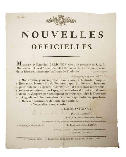 TOULOUSE (31), August 28, 1815. OFFICIAL...