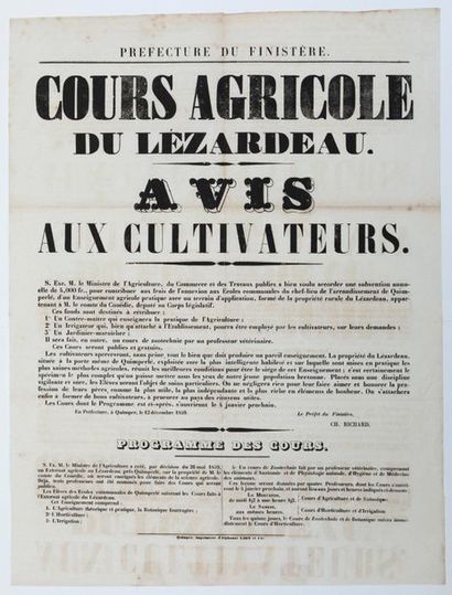 FINISTÈRE. 1859. «COURS AGRICOLE DU LÉZARDEAU....