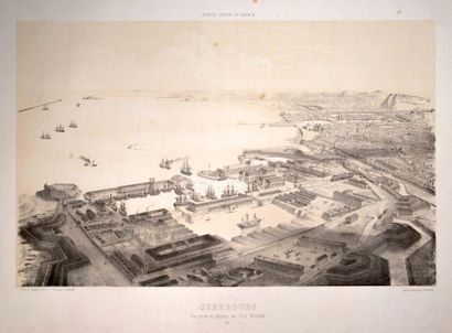 MANCHE. Estampe vers 1860: «CHERBOURG, vue...