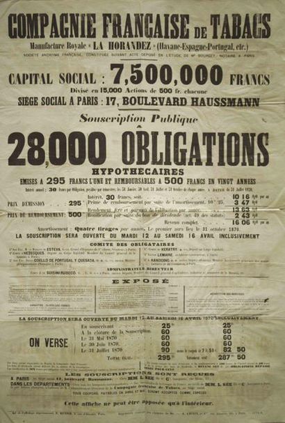 1870 «COMPAGNIE FRANÇAISE DE TABACS. Manufacture...