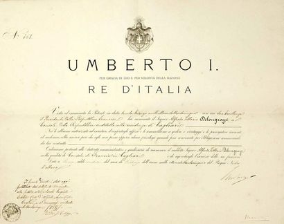 UMBERTO 1er ROI D'ITALIE
Pièce signée à son...