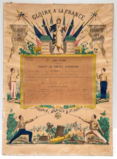 ESCRIME 1888. Brevet de PRÉVÔT D'ESCRIME...