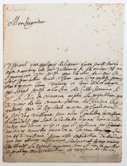 MARINE 1677. HOLLAND WAR. Letter A.S. Damien...
