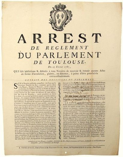 1767. (AVEYRON). Arrest de Règlement du PARLEMENT...